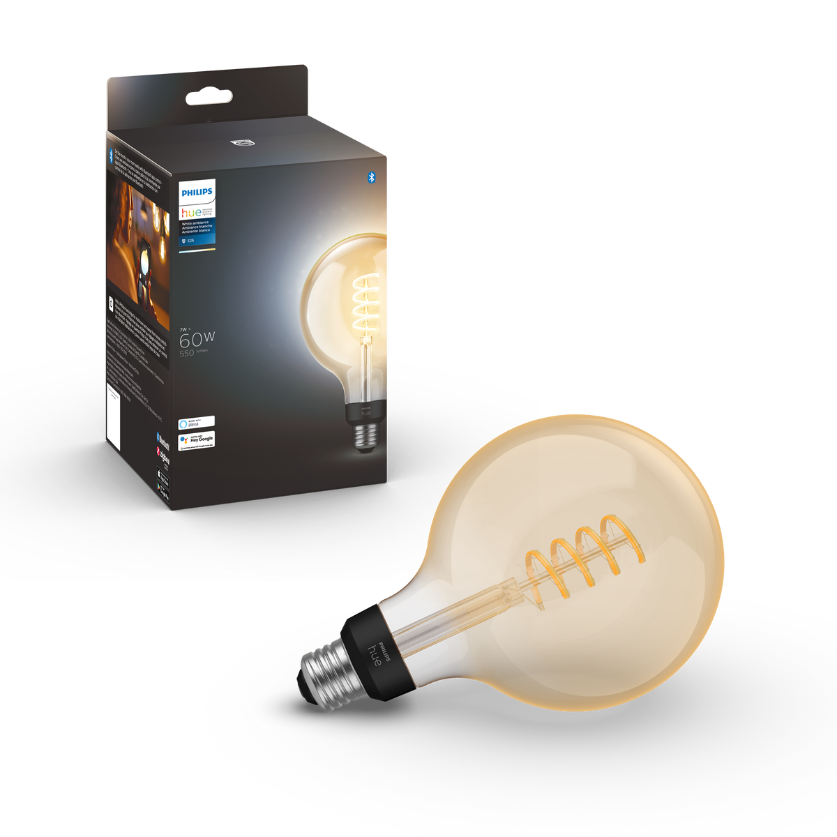 Philips - Hue White Ambiance 7W G40 E26 Bluetooth Filament Smart Bulb