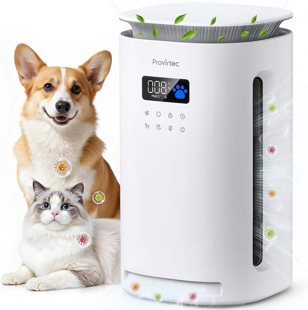 Provirtec - Air Purifier for Home Pets, 2500 sq ft, H13 True HEPA, 4-Side Wide Intake, Pet Floating Fur/Dander Worries, Ultra Quiet - White