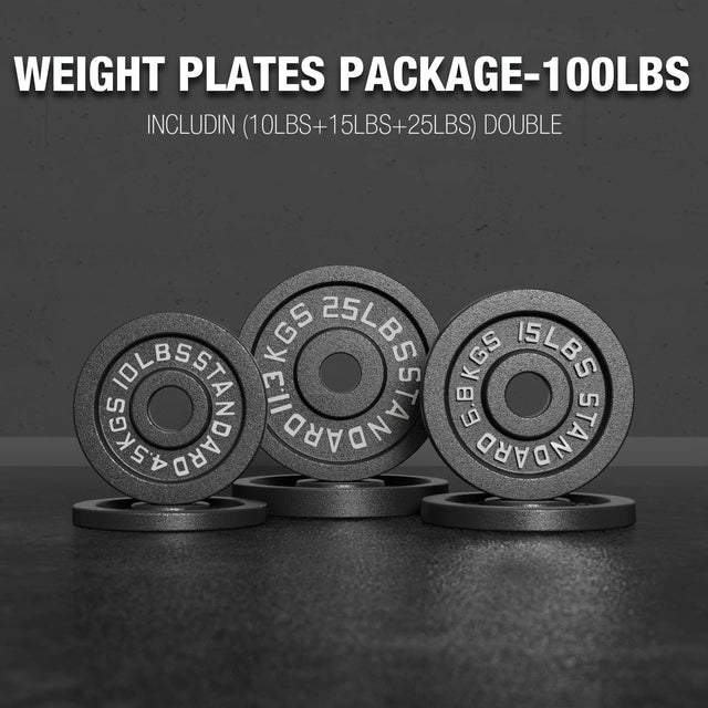 WEIGHT PLATES PACKAGE-100LBS  
INCLUDING (10LBS+15LBS+25LBS) DOUBLE  
STANDARD