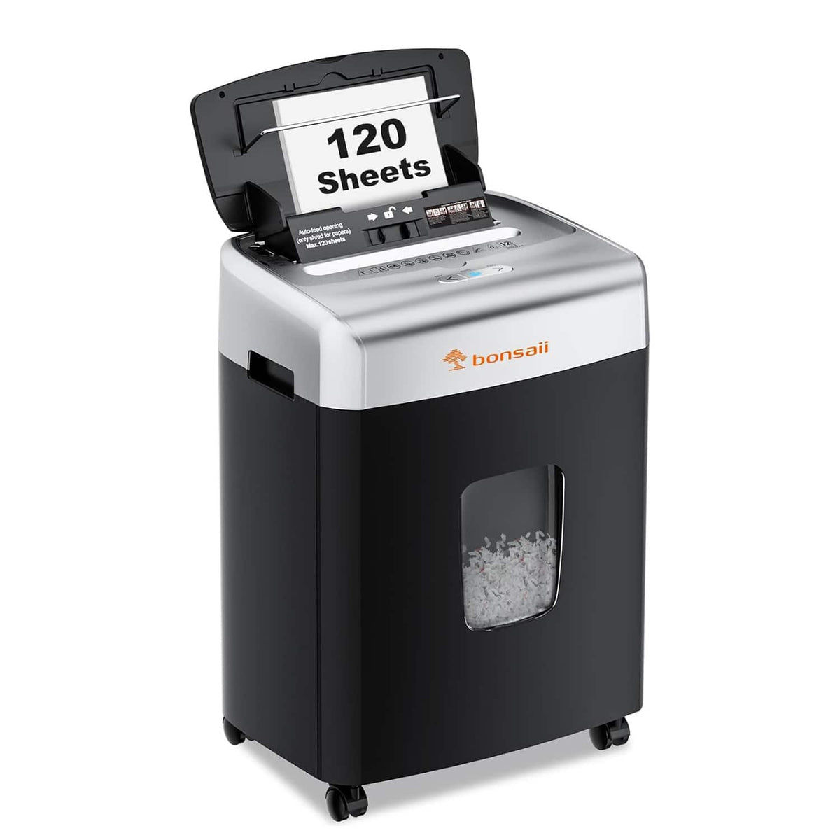 Bonsaii - Heavy Duty Paper Shredder - 120-Sheet 30 Minutes Micro Cut Office Shredder for Commercial Use - 6 Gallon Large Bin - Black
