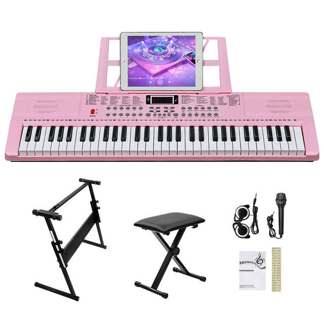 Front. Winado - 61 Key Electronic Keyboard Piano Organ with Headphones, Microphone, Music Rest Stand Stool Earphone for gift.