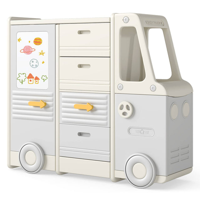 Front. Gymax - Gymax Kids Toy Storage Organizer w/4 Pull-out Drawers & Handles Large & Small Cabinets - Gray.