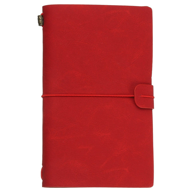 Front. Unique Bargains - 1pc Vintage Retro PU Leather Notebook, Refillable Travel Journal Notebook for Diary Planner, Compact - Rose Red.