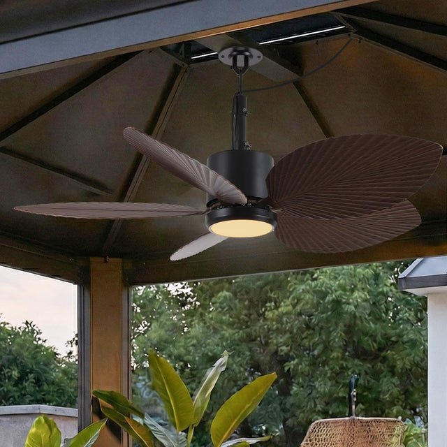 Front. Parrot Uncle - 42" Tropical Palm Leaf Waterproof Outdoor Gazebo Ceiling Fan with Light and Remote, Hook Downrod - Black.