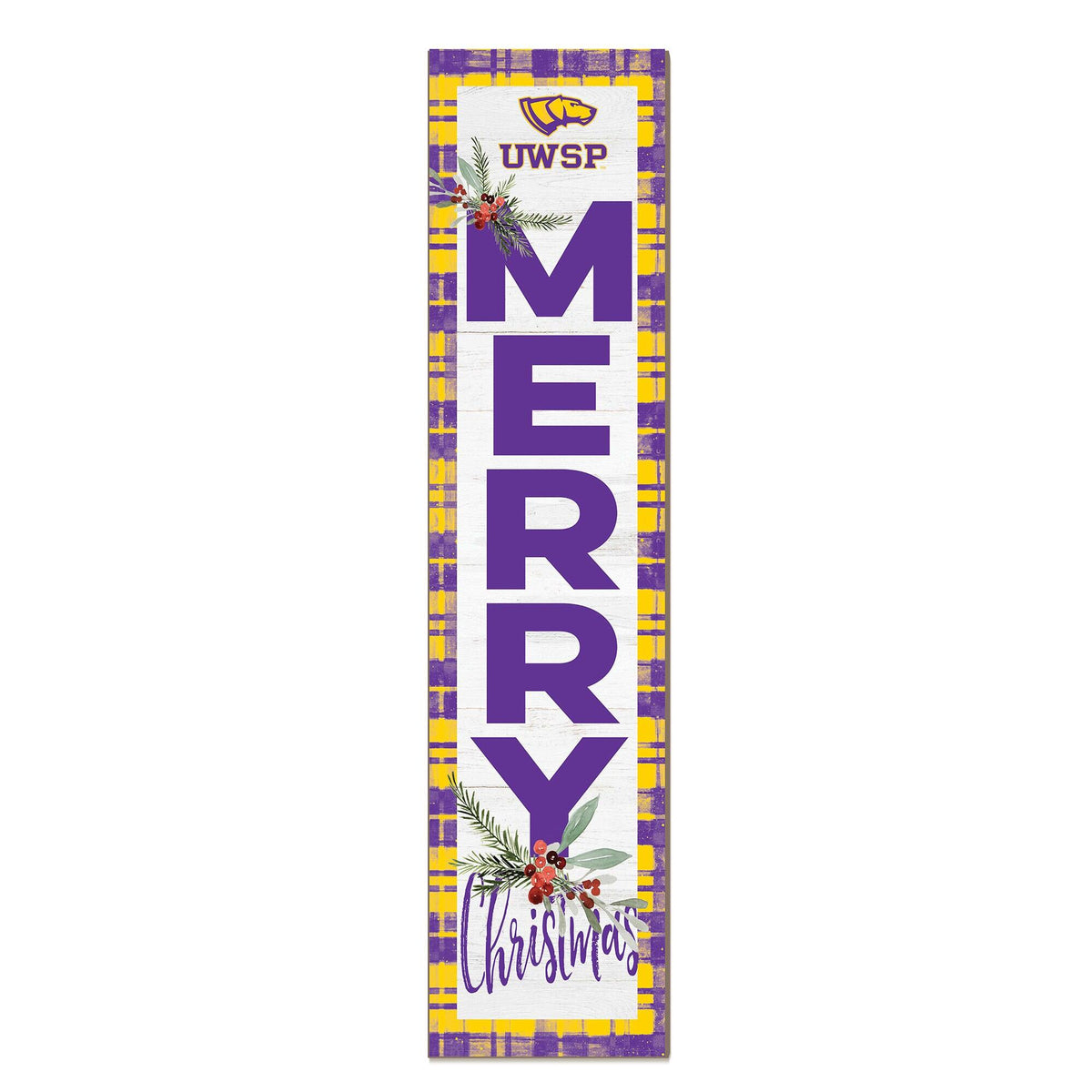 Jardine - Wisconsin-Stevens Point Pointers 12'' x 48'' Outdoor Merry Christmas Leaner - White