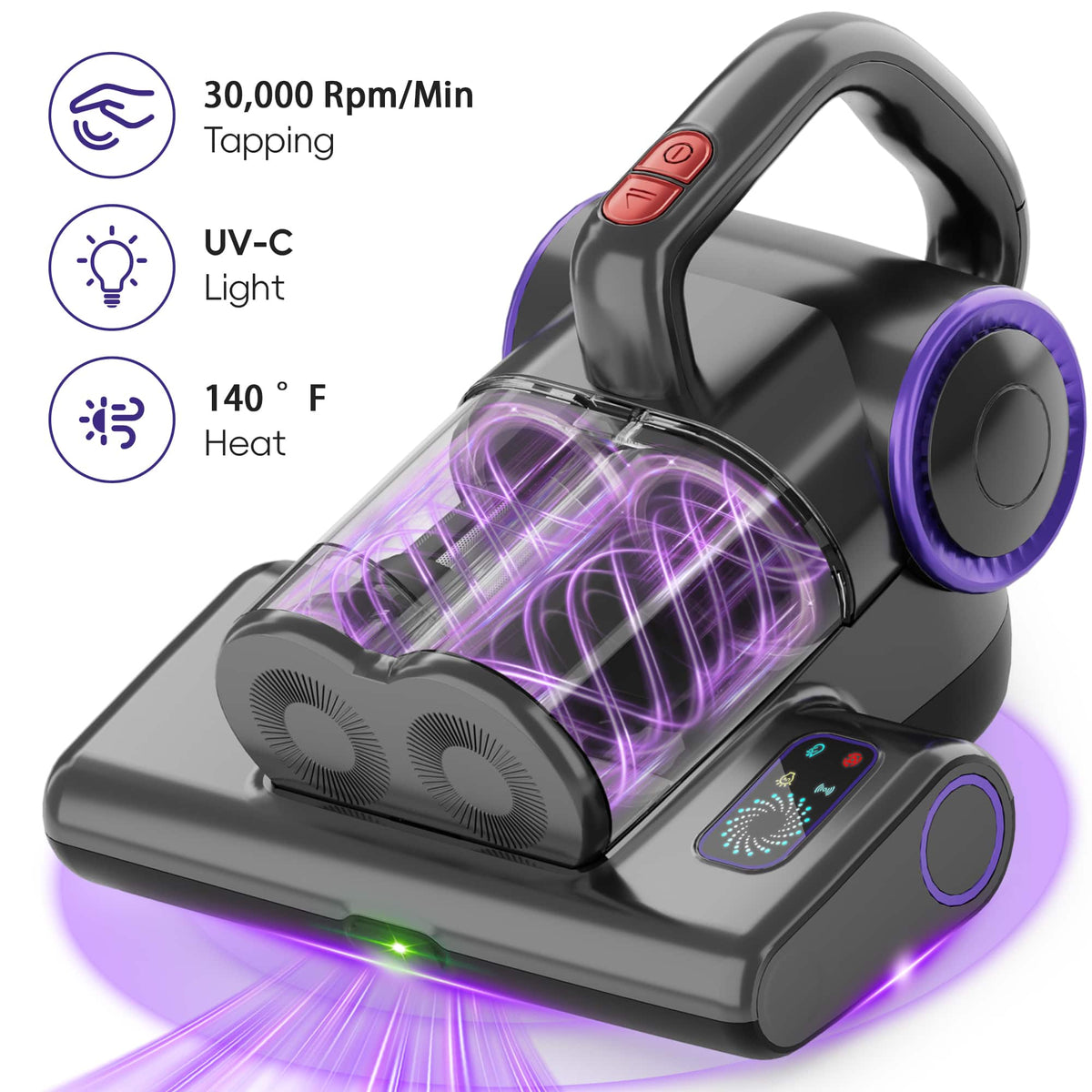 WHALL - 4-in-1 UV Mattress Vacuum Cleaner, 21KPa Anti-Mite Bed Vacuum with Hot Air & LED Display