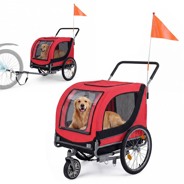 Front. Gymax - Gymax Dog Bike Trailer w/Universal Bicycle Coupler Caster Front Wheel Reflectors Red.
