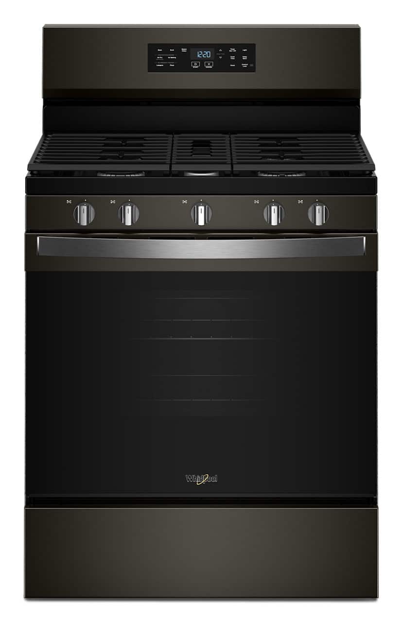 Whirlpool - 30 in. Wide 5 burners 5.0 cu. ft. Freestanding Gas Range with Air Cooking Technology and Steam Clean - Black Stainless Steel