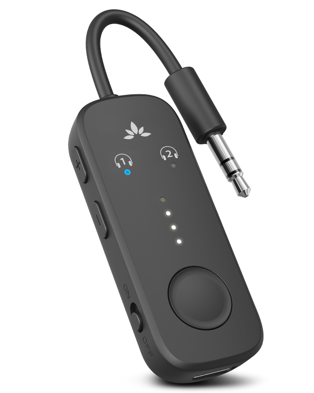 Front. Avantree - Relay - Airplane Bluetooth 5.3 Adapter with Qualcomm aptX Adaptive, Supports 2 AirPods or Headphones.