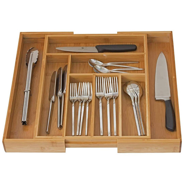 Home It - Expandable Cutlery Bamboo Kitchen Utensils and Flatware Drawer Divider - Drawer Utensils Organizer - Beige