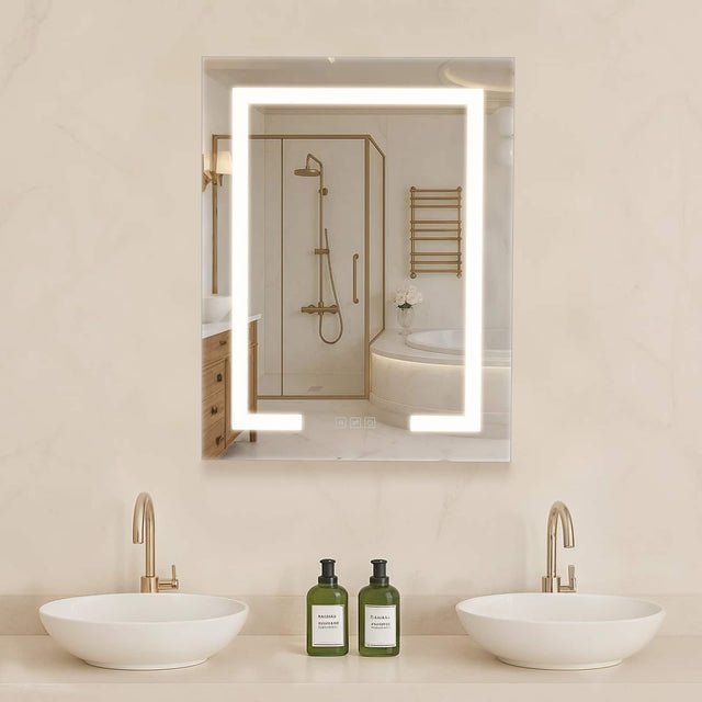 Front. VEVOR - Lighted Medicine Cabinet with Mirror, 20 x 26 in Recessed or Wall Mount, 3 Color Dimmable LED Bathroom Medicine Cabinet - Silver.