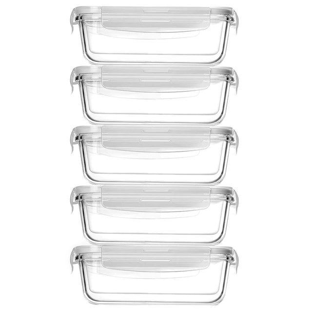 Front. NutriChef - 10-Piece Stackable Borosilicate Glass Food Storage Containers Set - White.