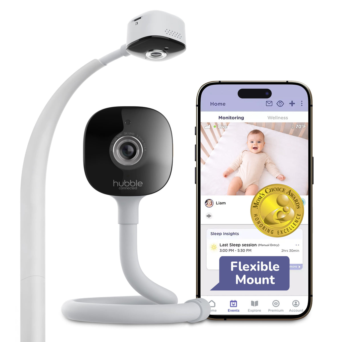 Hubble Connected - GoBaby AI Baby Monitor Camera w/ Covered Face & Rollover Alert, True Cry Detection, Sleep Trainer & More - Not provided