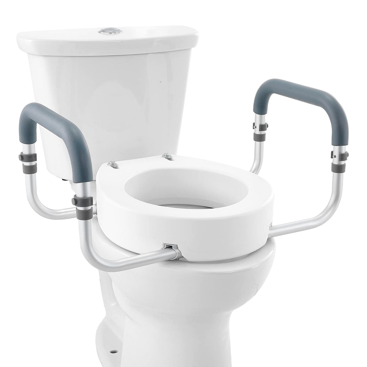 VEVOR - Raised Toilet Seat, 3.5" Height Raised, 300 lbs Weight Capacity, for Standard Round Toilet, Aluminum Handrail - White