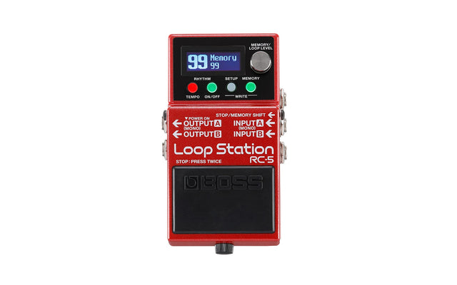 MEMORY/LOOP LEVEL  
Memory 99 99  
RHYTHM SETUP MEMORY  
TEMPO ON/OFF WRITE  
STOP/MEMORY SHIFT  
POWER ON  
OUTPUT A (MONO)  
INPUT A (MONO)  
OUTPUT B  
INPUT B  
Loop Station  
STOP: PRESS TWICE  
RC-5  
BOSS