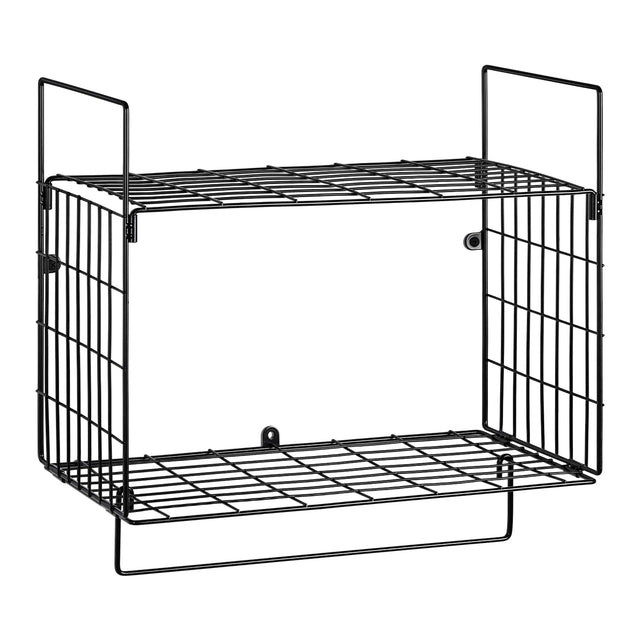 Front. Oumilen - 2-Tier Wall Mount Wire Bathroom Shelf with Towel Bar, Rustproof Metal Wall Storage Organizer, Black - Black.