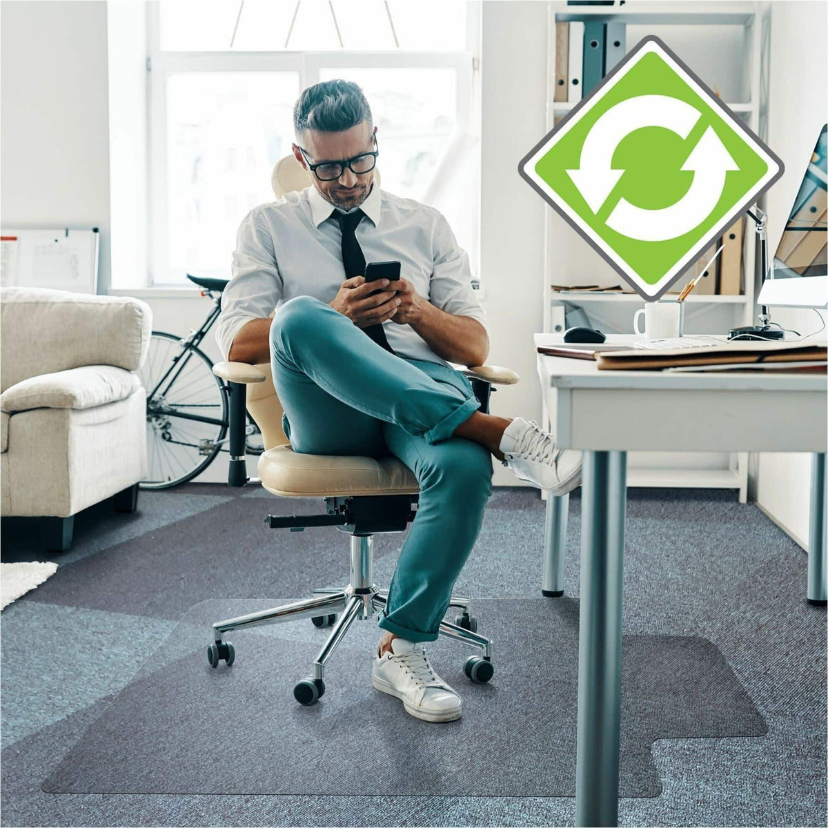 Floortex - Cleartex Enhanced Polymer Lipped Chair Mat for Carpets up to 3/8'' - 48'' x 51'' - Clear