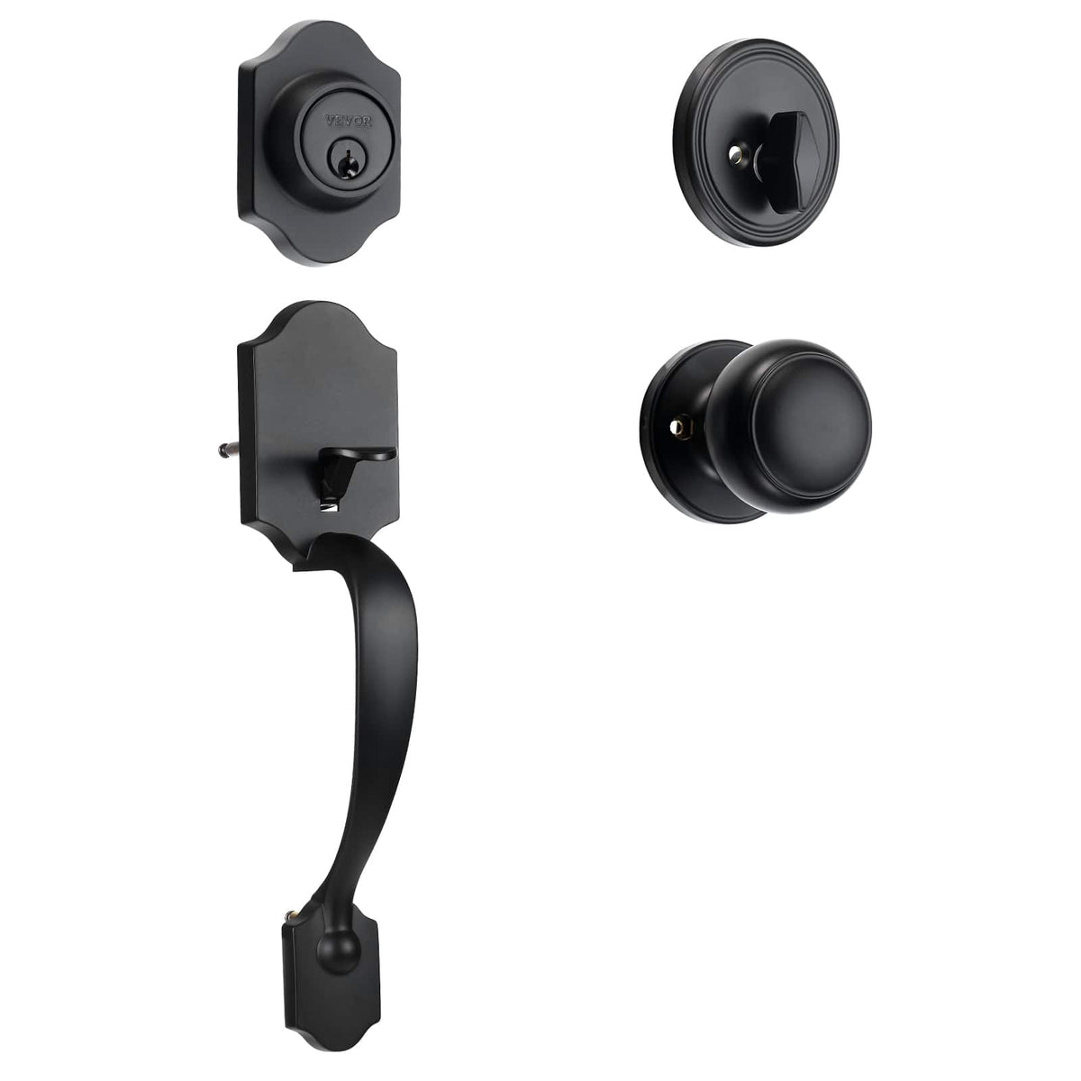 VEVOR - Front Door Handle and Deadbolt Set, Matte Front Door Lock Set, Adjustable Hole Spacing Single Cylinder Handleset - Black