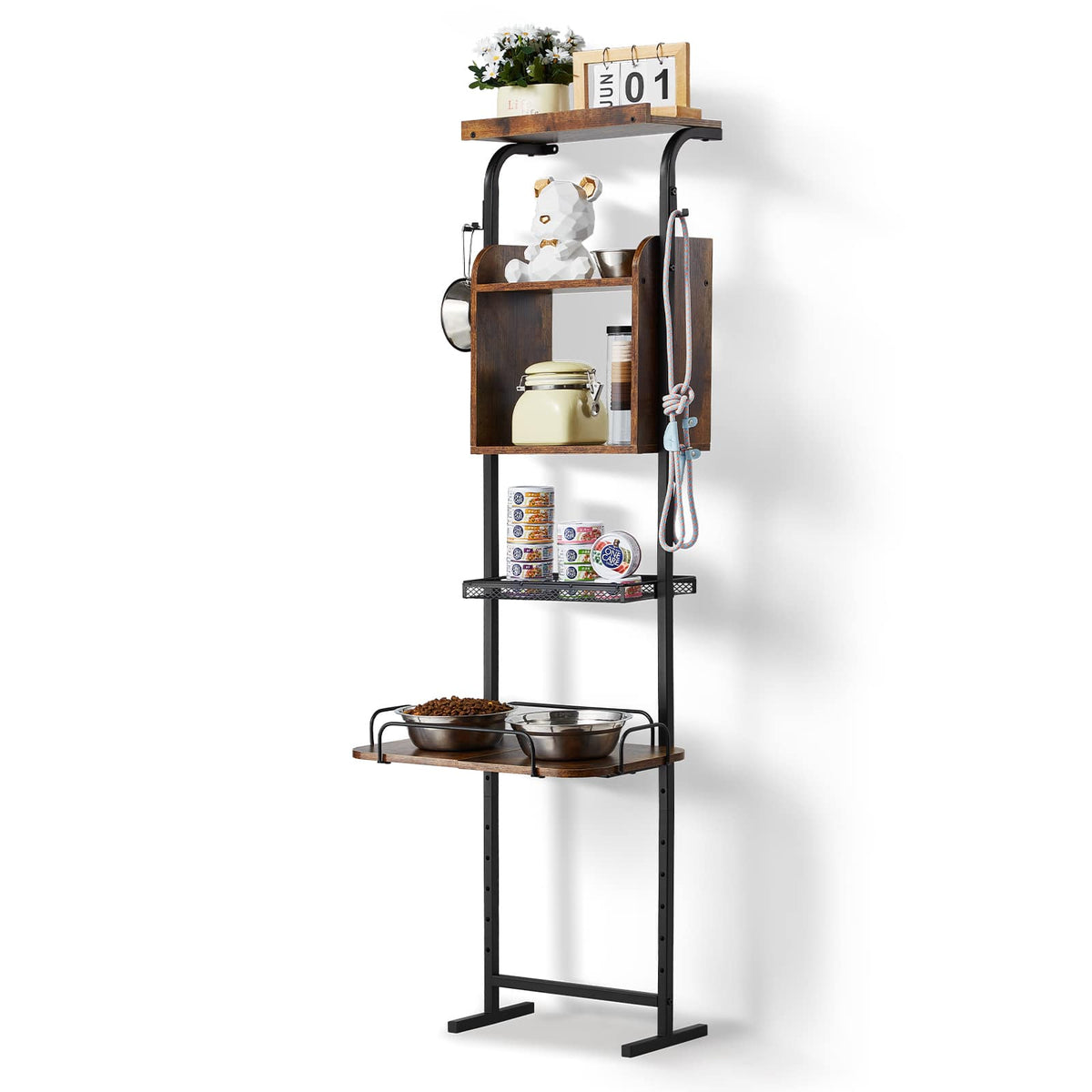 VEVOR - Pet Feeding Station with Storage, Elevated Dog Bowls, Raised Dog Bowl Stand, Dog Food Storage and Feeder Station - Black