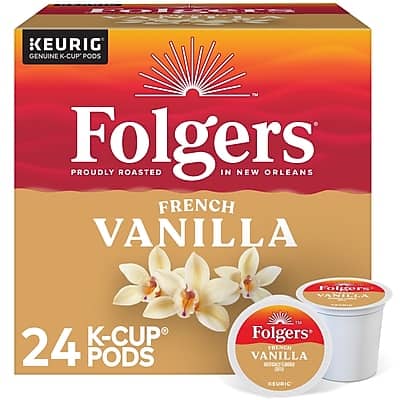 KEURIG GENUINE K-CUP PODS  
Folgers  
Proudly Roasted in New Orleans  
French Vanilla  
24 K-Cup Pods  
Folgers Vanilla  
Keurig