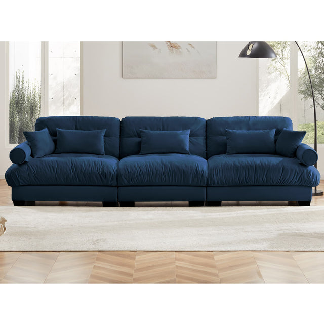 Front. Trinkets Crazed - Modular Sectional Sofa Cloud Couch, 130" Modern Deep Seat Sectional Couches for Living Room, Oversized Modular Couch - Blue.