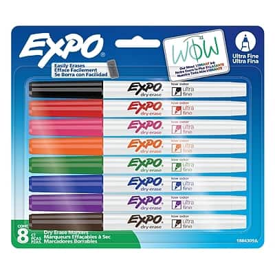 EXPO Easily Erases WOW Most VIBRANT ECLATANTE ink Ultra Ultra Fina Fine Efface Facilement Our La Plus VISRANTE Notre vn3 Se Borra con Facilidad Tanta fow odor EXPO dry erase ultra fino fow odor EXPO dry erase ultra fino low odor EXPO dry erase ultra fino how odor EXPO. dry erase ultra fino low odor EXPO. dry erase ultra fine Sow odor EXPO. ultra CONT. dry erase fino Dry Erase Markers 8 CT Effacables  Sec PCAS Marqueurs PZAS. Marcadores Borrables 1884309A