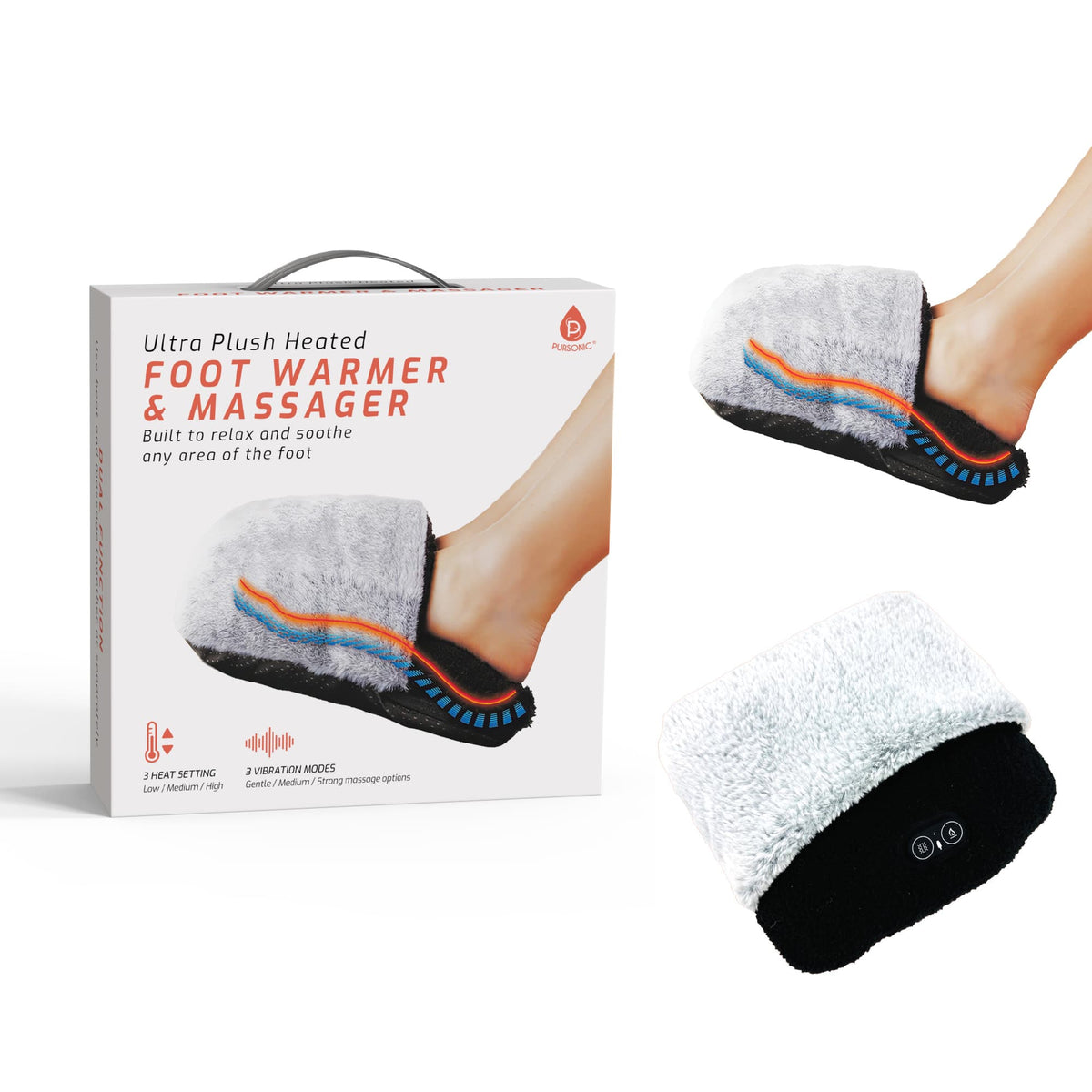 Pursonic - Ultra Plush Heated Foot Warmer & Massager: Cozy Relief Anytime, Anywhere
