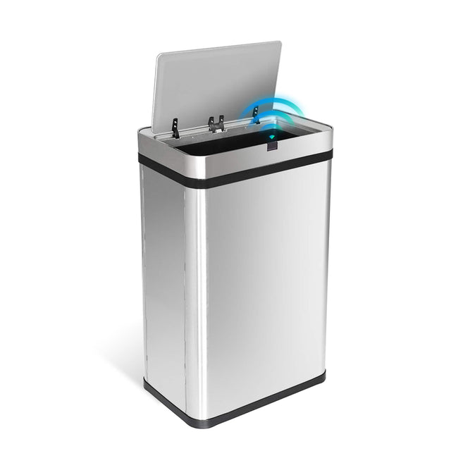 Front. Innovaze - 16-Gallon Stainless Steel Rectangular Motion Sensor Trash Can, Easy-Assembly Modular Design, Fingerprint-Resistant - Silver.
