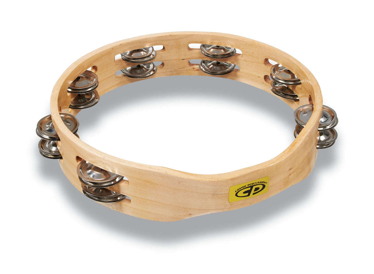 Latin Percussion - CP390 10-Inch Headless Double Row Tambourine – Solid Wood, Steel Jingles, Percussion for Adults Kids - Natural Wood / Silver