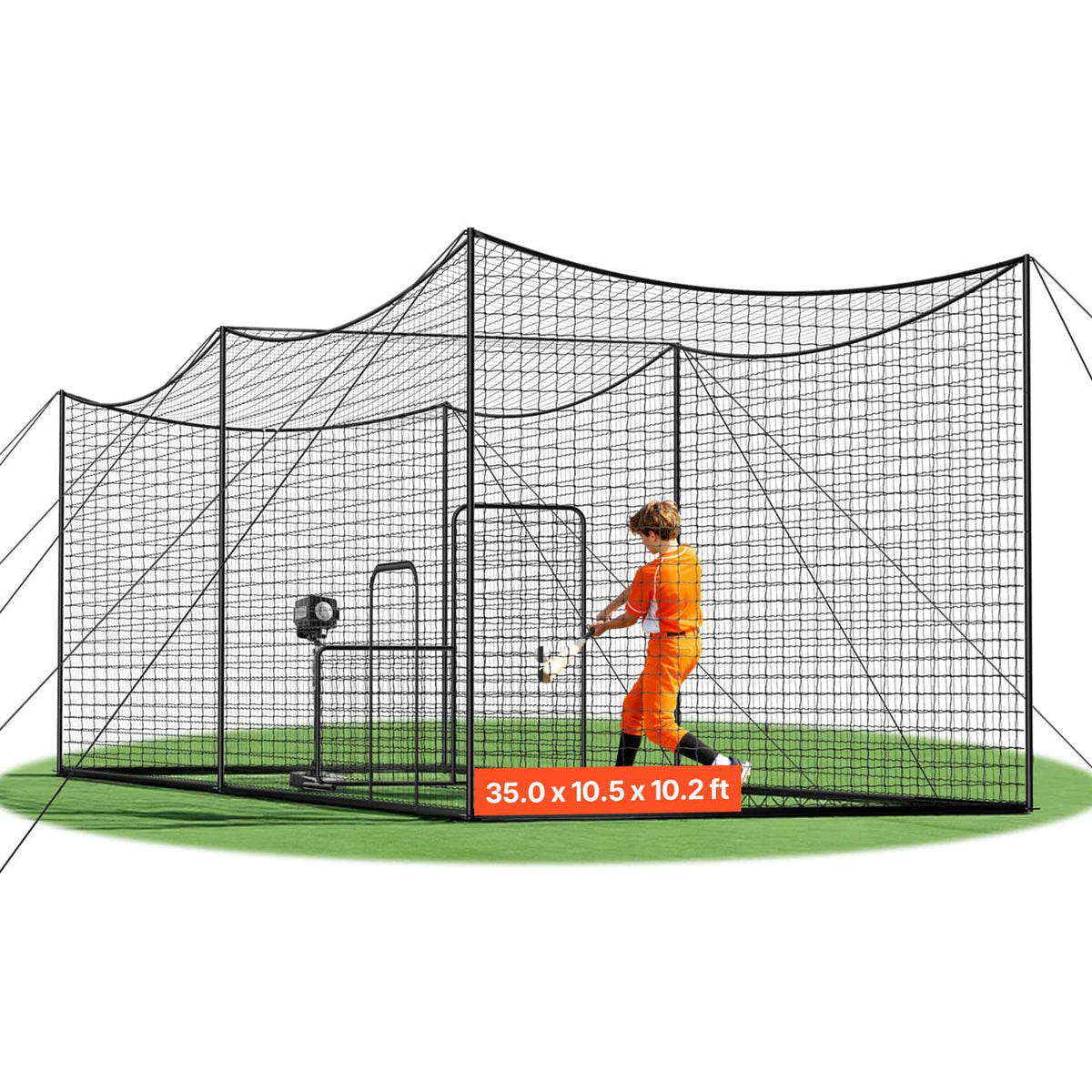 VEVOR - Baseball Batting Cage, 35.0 x 10.5 x 10.2 FT Freestanding Portable Batting Cage, Hitting Cages with 45-Ply Knotted HDPE - Black