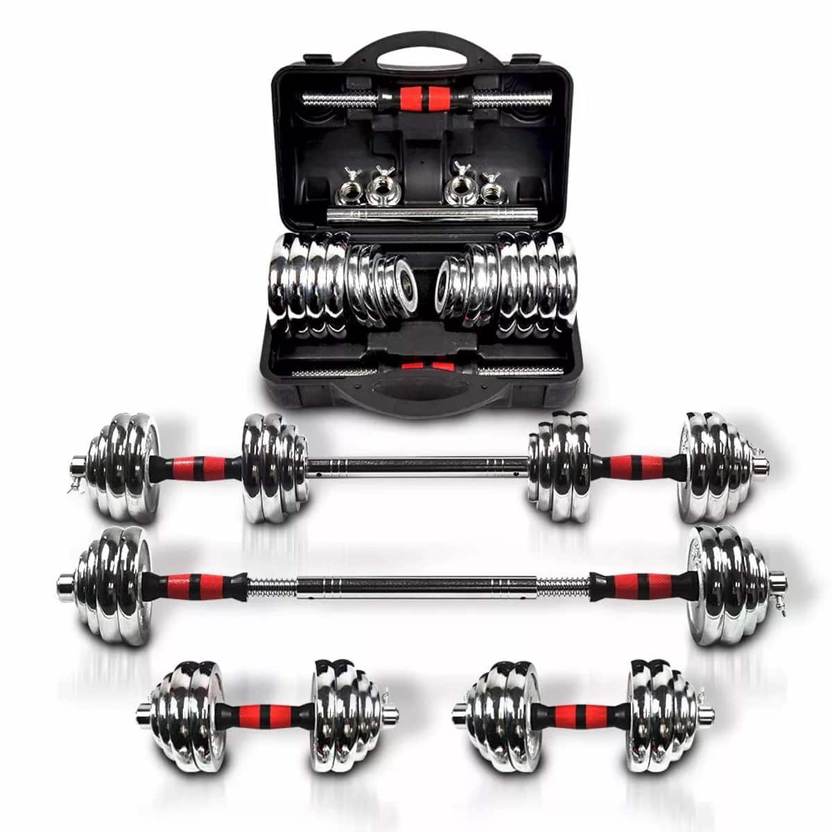Loheer - Adjustable Dumbbell Set 66lb Cast Iron Dumbbell Barbell Set with Carry Box for Home Gym Workouts - Black