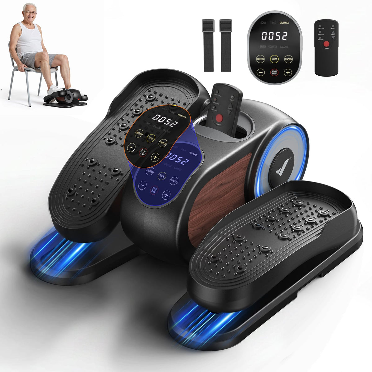 MERACH - Under Desk Elliptical Machine for Seniors – Adjustable Speed, LED Display, Compact & Quiet for Home Office Use - Black