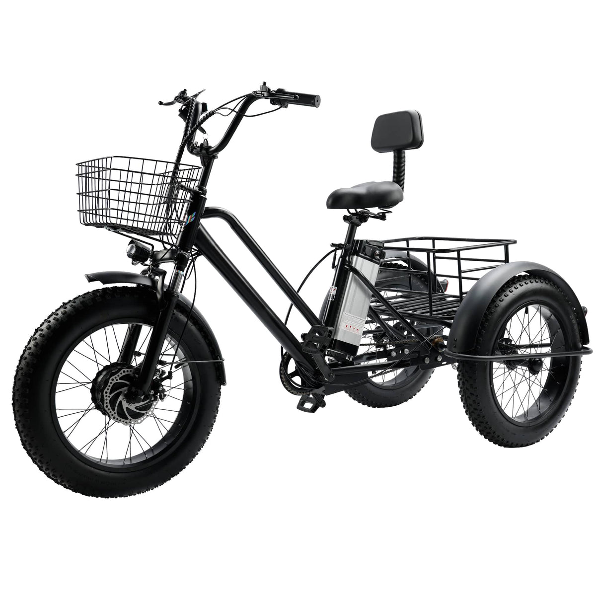 Topteng - 500W 48V Electric Tricycle, 20" Fat Tire Trike, 19Mph, 25 mile Range, All-Terrain 3-Wheel E-Bike for Adult - Black