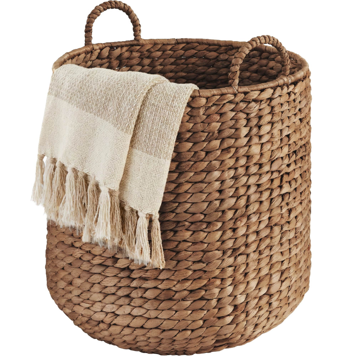 Best Choice Products - Round Storage Basket w/ Handles, Handwoven Water Hyacinth, Storage Organizer Tote - Chestnut