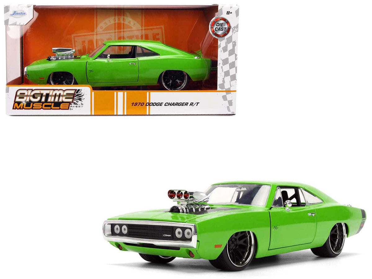 1970 Dodge Charger R/T Bright Green with Black Tail Stripe "Bigtime Muscle" Series 1/24 Diecast Model Car by Jada - Multicolor