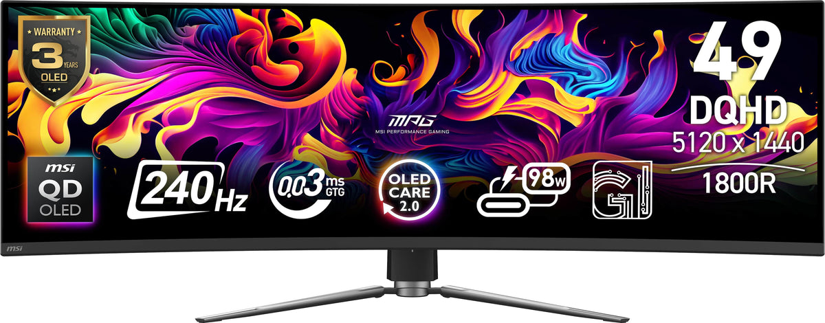 MSI - MPG 491CQPX QD-OLED 49" DQHD Curved G-SYNC/FreeSync Premium Pro Monitor 240Hz 0.03ms TB 400 (Type-C Display HDMI) - Black