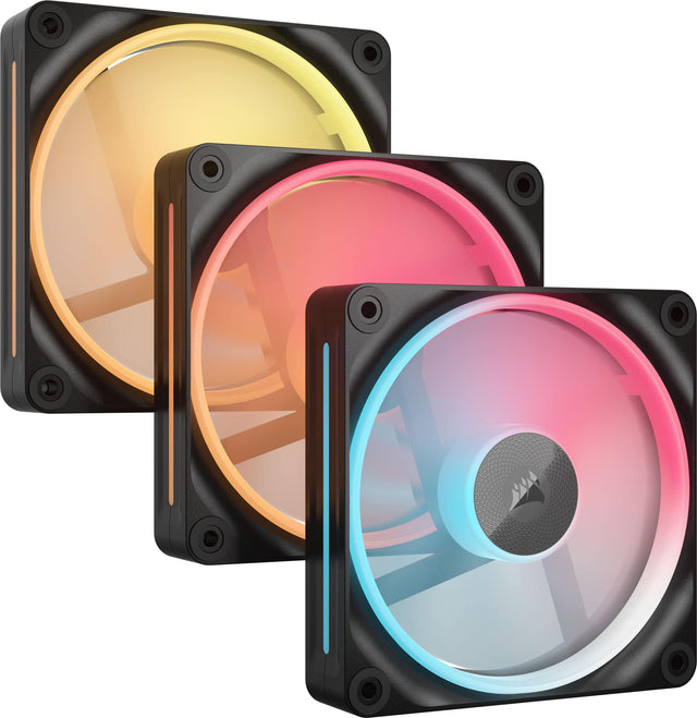 Front. CORSAIR - iCUE LINK LX120-R RGB 120mm PWM Reverse Blade Computer Case Fan Starter Kit (3-pack) - Black.