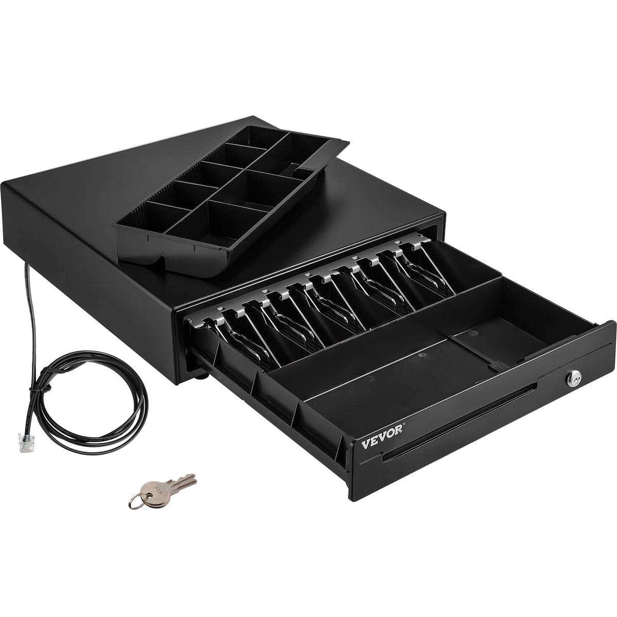 VEVOR - Cash Register Drawer, 16" 12 V, for POS System with 5 Bill 8 Coin Cash Tray,Removable Coin Compartment & 2 Keys Included - Black