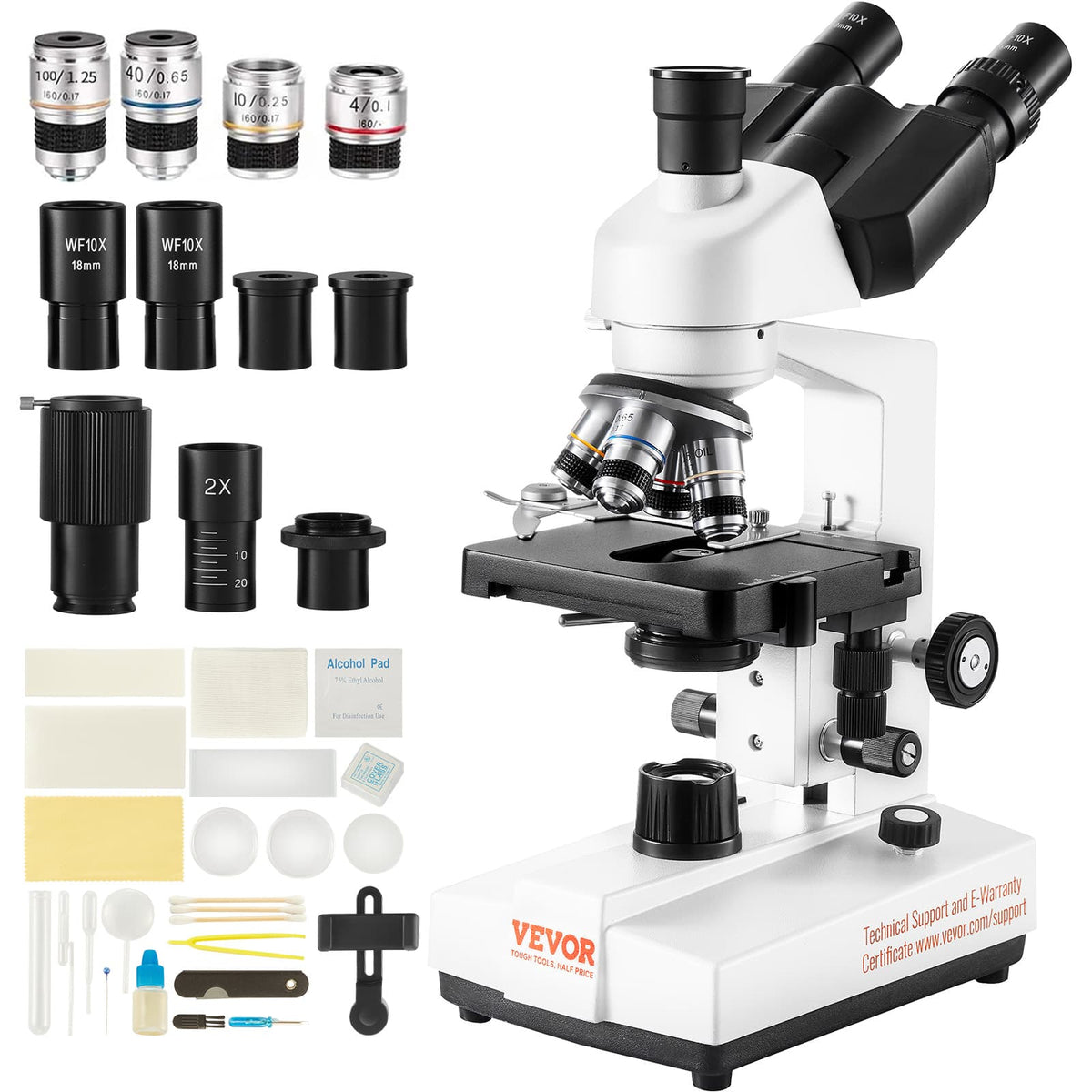 VEVOR - Compound Trinocular Microscope, 40X-5000X Magnification Trinocular Compound Lab Microscope - Black,Gray