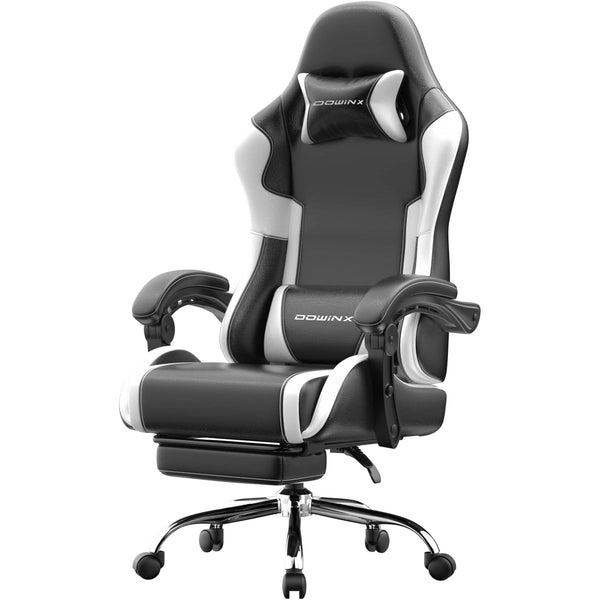 Dowinx - Ergonomic Gaming Chair Armrests Height Adjustable, Office Chair Heavy Duty with Footrest for Home & Office - Black&White