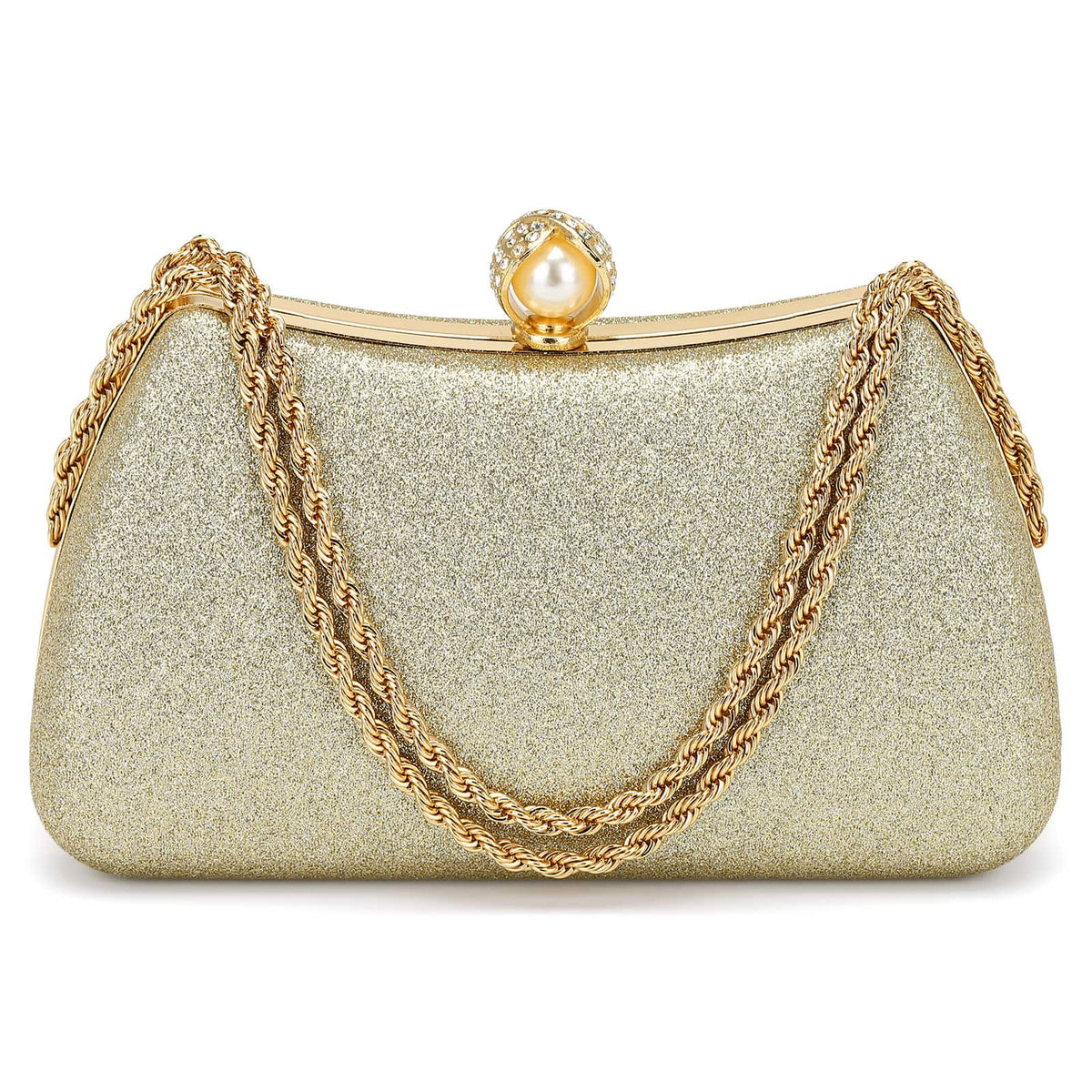 Unique Bargains - Luxury Glitter Clutch Purse for Women, Sequin Evening Bag with Pearl Sparkly Wedding Handbag for Bride Party - Gold