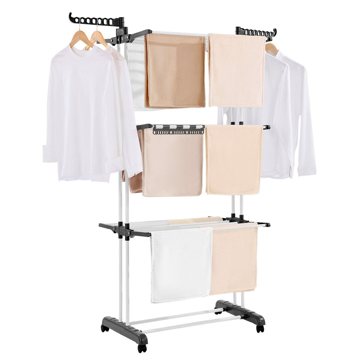VEVOR - Clothes Drying Rack, 4-Tier Foldable Laundry Dryer Rack, Metal Drying Racks with 24 Drying Rods - White;Gray