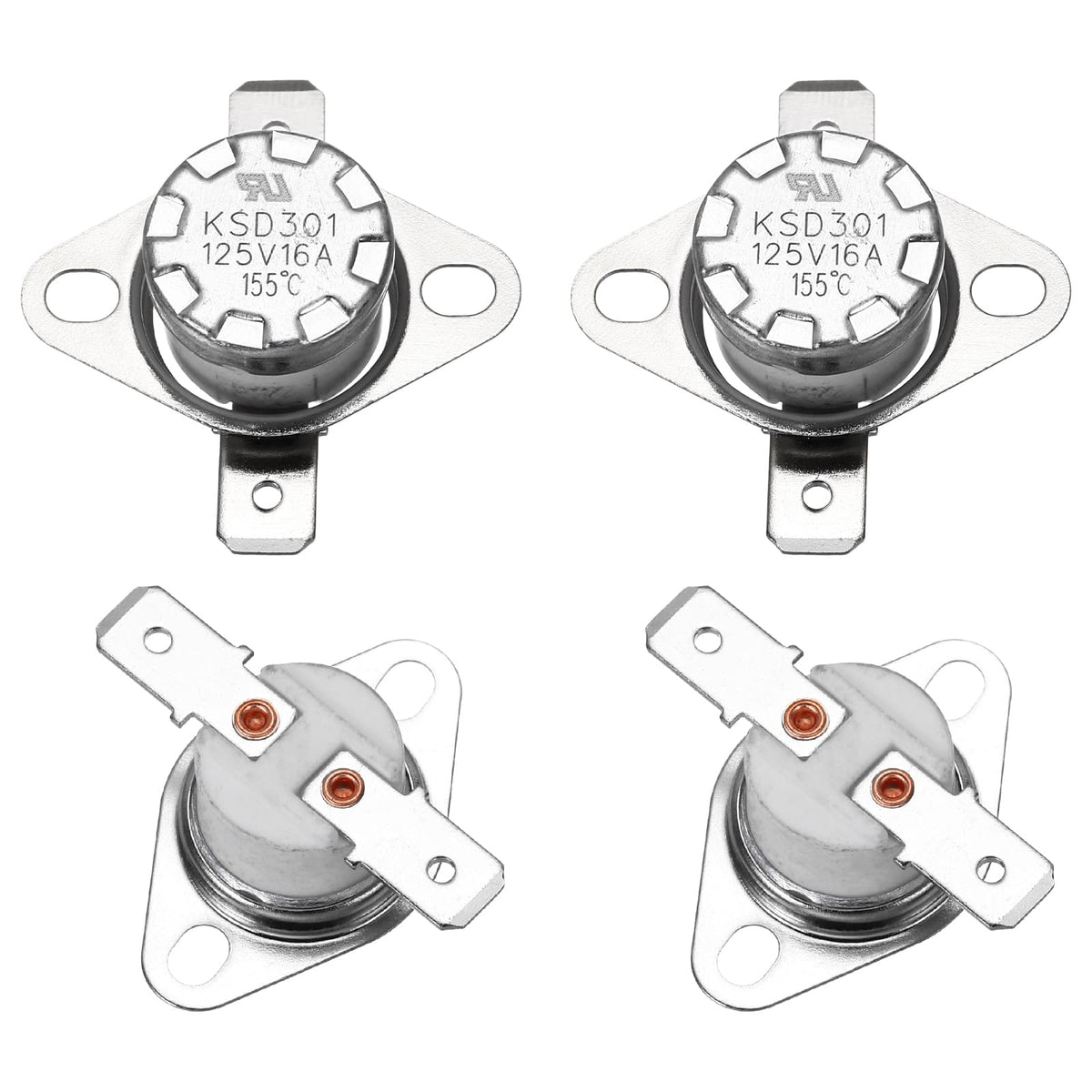 Unique Bargains - 4pcs KSD301 Thermostat 155°C/311°F 16A Normally Closed N.C Adjust Snap Disc Temperature Switch Ceramic - Silver