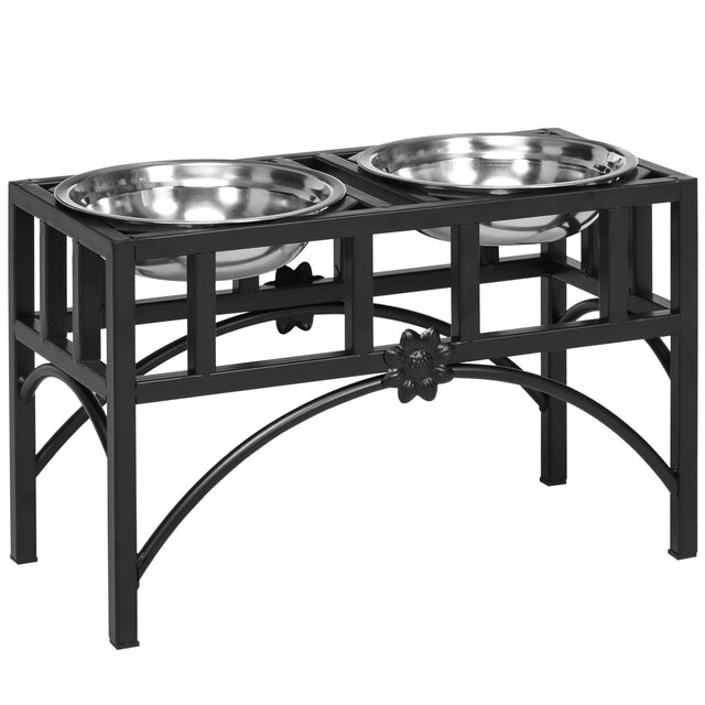 Front. APRILSOUL - Double Stainless Steel Heavy Duty Dog Food Bowl Elevated Pet Feeding Station for Medium Dogs - Black.