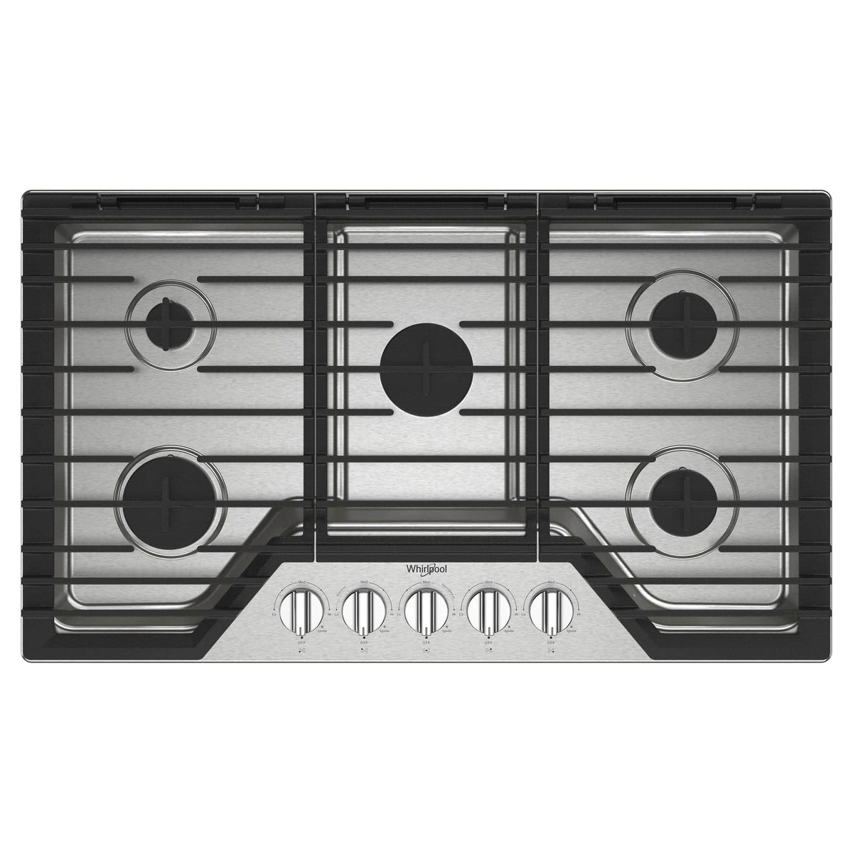 Whirlpool - 36 in. Wide 5 burners Built-In Gas Cooktop with EZ-2-Lift Hinged Cast-Iron Grates - Stainless Steel