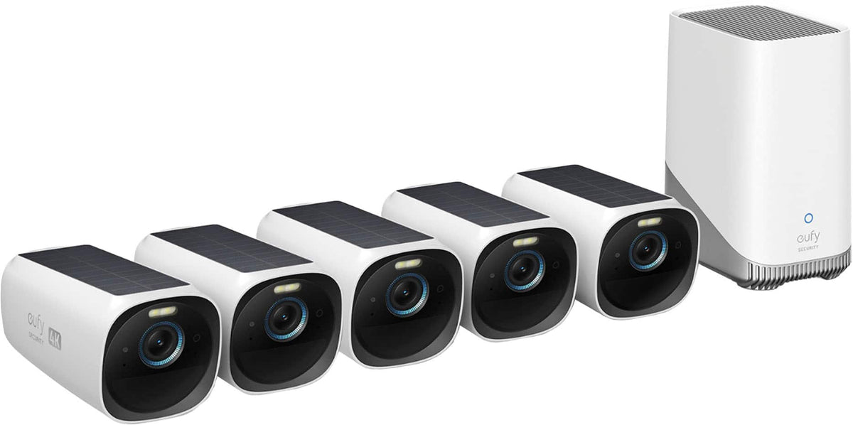 eufy - eufyCam 3, 5-Outdoor Wireless 4K Solar Powered Security Cameras with HomeBase 3 - White