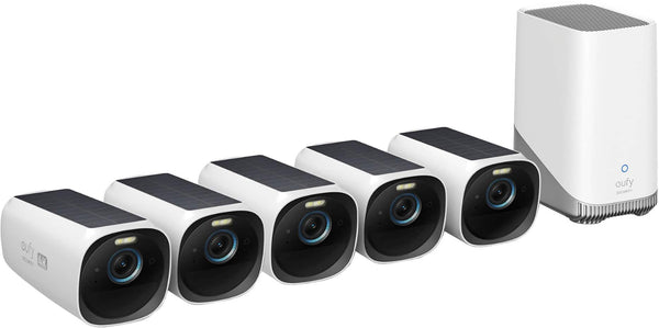 eufy - eufyCam 3, 5-Outdoor Wireless 4K Solar Powered Security Cameras with HomeBase 3 - White
