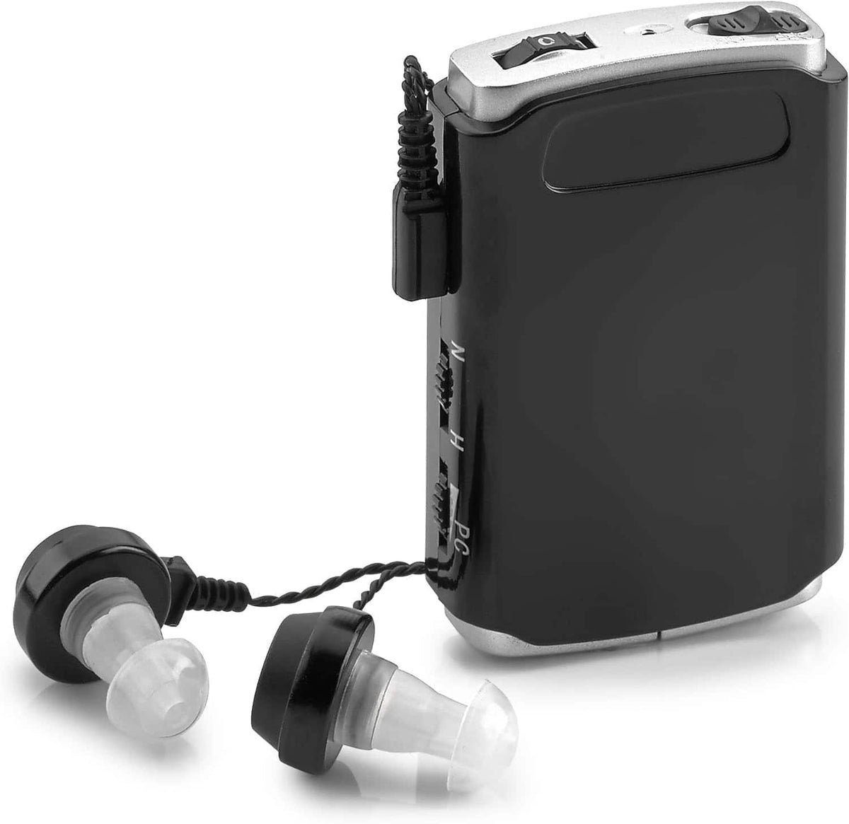 MEDca - Sound Amplifier - Pocket Sound Voice Enhancer Device with Duo Mic/Ear Plus Extra Headphone and Microphone Set - Black