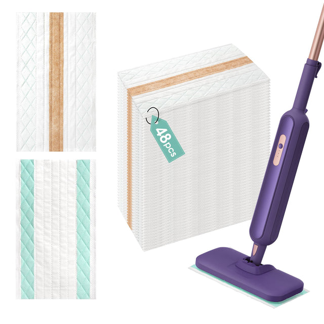 Front. Newbealer - 48 PCS Disposable Mop Pads for Steam Mop, Floor Cleaning Pads, Mopping Cloth Refills for Multi-Surface Cleaning - White.