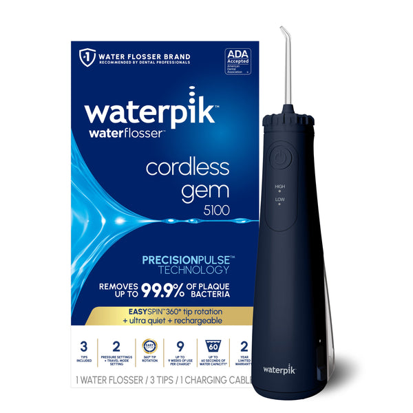 Waterpik - Cordless Gem 5100 Rechargeable Water Flosser, 2 Settings, Easy Spin Tip Rotation, ADA Accepted - Blue